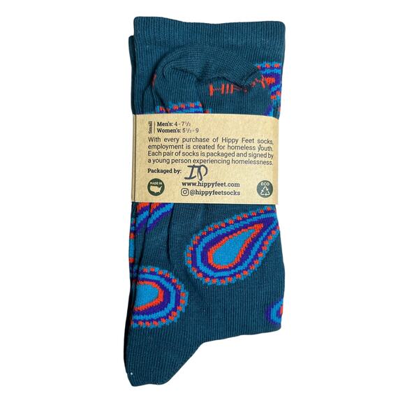 NWT Hippy Feet Paisley Blue Print Unisex Socks Men 4-7.5 Women 5.5-9 - Picture 2 of 5